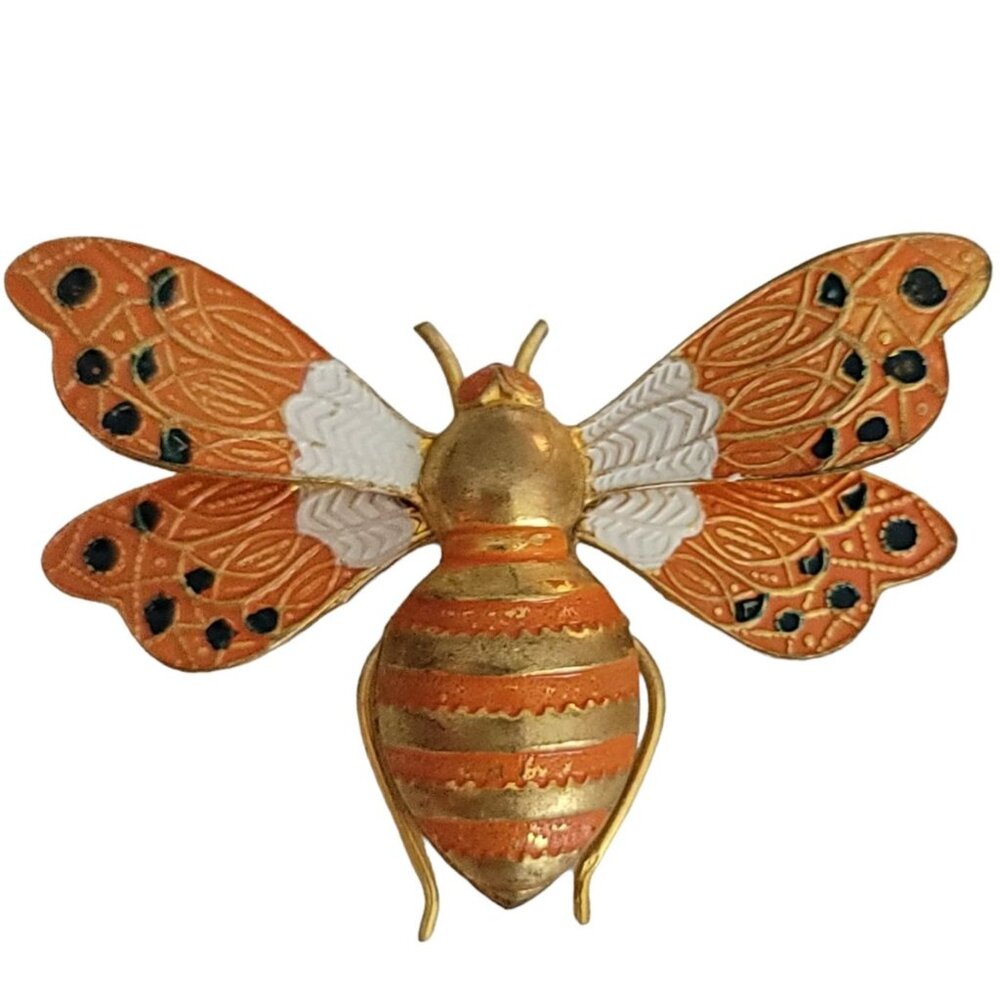 Spain Enamel Toledo Ware Metal Insect Moth Brooch K22